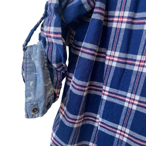 Plaid Flannel Blue Red Boys Style Jachs Girlfriend Button Down Shirt Size Large - Picture 7 of 10